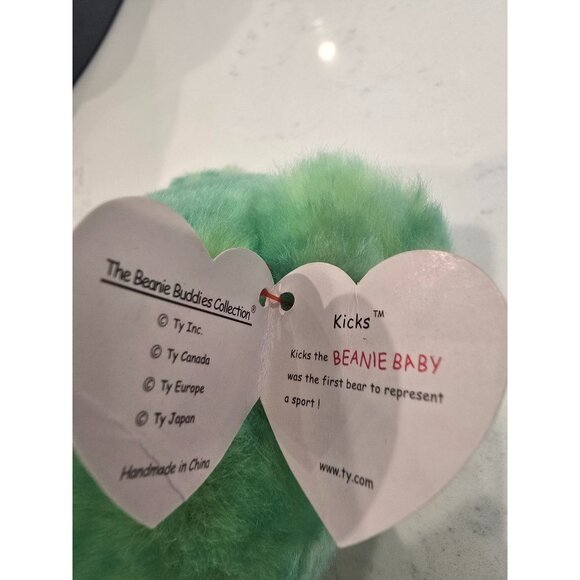 Ty Beanie Buddies Collection Kicks Bear Soccer Embroidered Plush Green Soft Toy - Picture 3 of 5